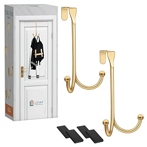 2 Stück Türhaken – mit 2 Aufhängeköpfen und eng anliegenden Pads, robuster Haken zum Aufhängen von Mänteln, Handtüchern, Kappen und Kranz, elegante, matte Oberfläche, ohne Bohren, Organizer – Gold 2 Stück Türhaken – mit 2 Aufhängeköpfen und eng anliegenden Pads, robuster Haken zum Aufhängen von Mänteln, Handtüchern, Kappen und Kranz, elegante, matte Oberfläche, ohne Bohren, Organizer – Gold von LEVAF