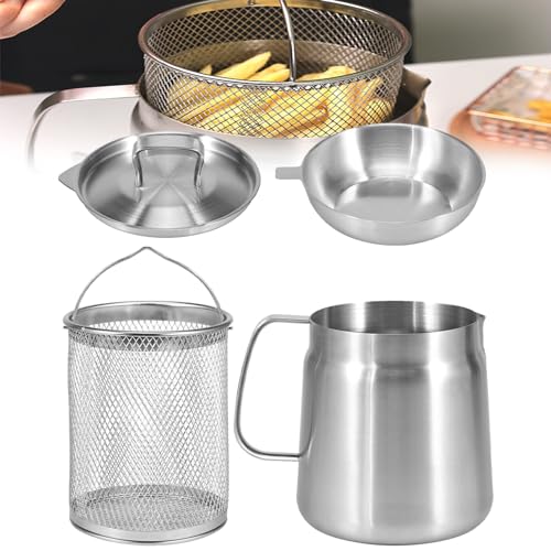 Stainless Steel Oil Filter Pot with Strainer, Large Capacity Versatile Oil Filter Vessel, Kitchen Mini Oil Fryer and Filter Cup Combo for Storing Frying Oil & Cooking Grease (1.5L) von LEVDRO