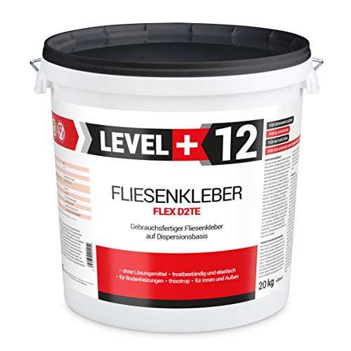 20 kg Fertig Fliesenkleber Steinkleber Flexmörtel Weiß Innen Außen Dispersions-Kleber RM12 von LEVEL PLUS