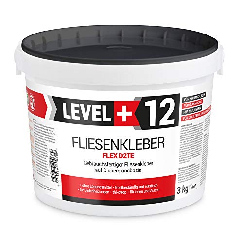 3 kg Fertig Fliesenkleber Steinkleber Flexmörtel Weiß Innen Außen Dispersions-Kleber RM12 von LEVEL PLUS