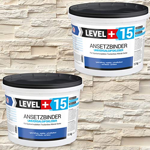 30 kg Gipskleber Ansetzgips Klinker Verblender Riemchen Steinriemchen, RM15 von LEVEL PLUS