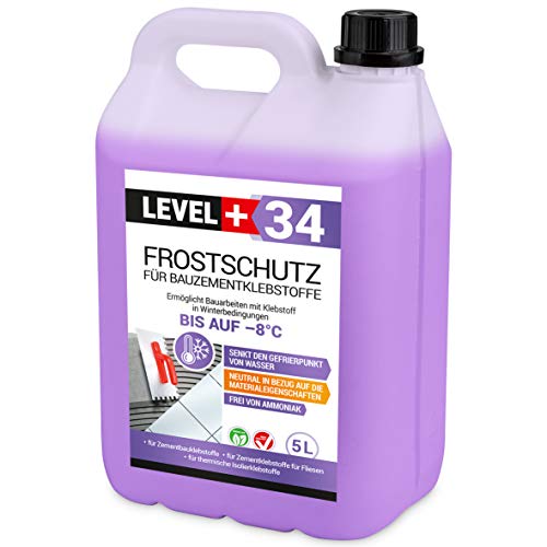 5 L Frostschutz für Bauzementklebstoffe, Zementkleber Fliesenkleber für thermische Isolierklebstoffe RM34 von LEVEL PLUS