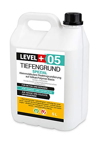 LEVEL PLUS 5L Tiefengrund Spezial SILIKATPOLYMER SCHNELL TROCKNEND Grundierung Tiefgrund Kaliwasserglas RM05 von LEVEL PLUS