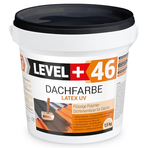 LEVEL PLUS Dachfarbe 1,5kg Sockelfarbe Dachlack Dachsanierung flexibler Polymermembran hochdeckend wetterbeständig Braun RM46 von LEVEL PLUS