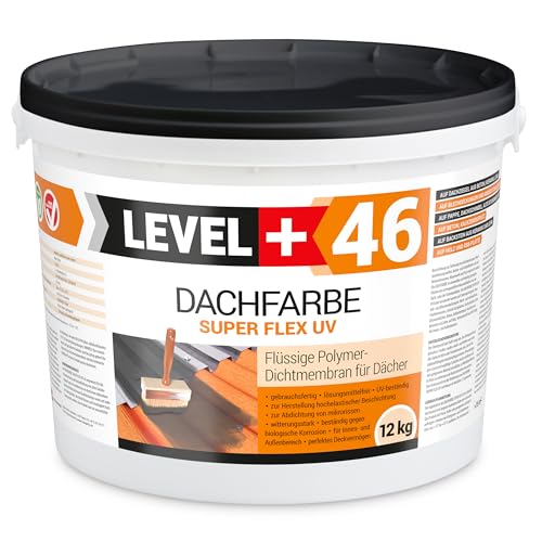 LEVEL PLUS Dachfarbe 12kg Sockelfarbe Dachlack Dachsanierung flexibler Polymermembran hochdeckend wetterbeständig Anthrazit RM46 von LEVEL PLUS