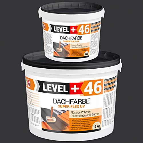 LEVEL PLUS Dachfarbe 16 kg Sockelfarbe Dachlack Dachsanierung flexibler Polymermembran hochdeckend wetterbeständig Anthrazit RM46 von LEVEL PLUS