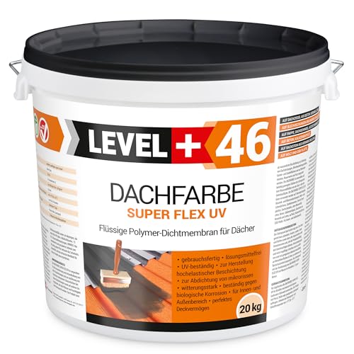 LEVEL PLUS Dachfarbe 20kg Sockelfarbe Dachlack Dachsanierung flexibler Polymermembran hochdeckend wetterbeständig Anthrazit RM46 von LEVEL PLUS