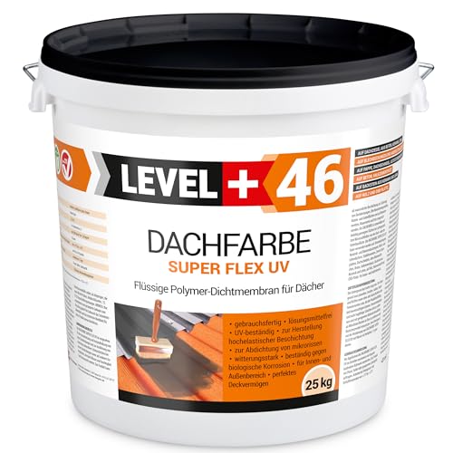 LEVEL PLUS Dachfarbe 25kg Sockelfarbe Dachlack Dachsanierung flexibler Polymermembran hochdeckend wetterbeständig Anthrazit RM46 von LEVEL PLUS