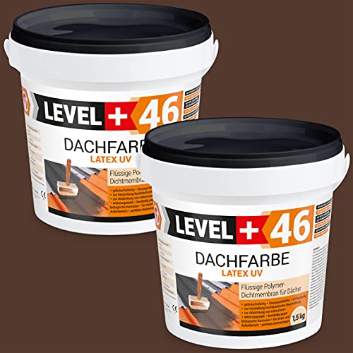 LEVEL PLUS Dachfarbe 3 kg Sockelfarbe Dachlack Dachsanierung flexibler Polymermembran hochdeckend wetterbeständig Braun RM46 von LEVEL PLUS