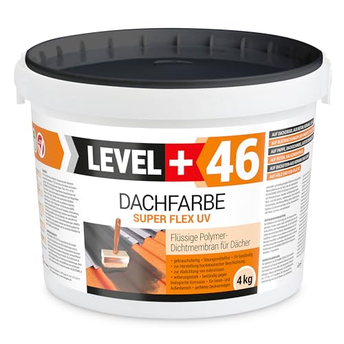 LEVEL PLUS Dachfarbe 4kg Sockelfarbe Dachlack Dachsanierung flexibler Polymermembran hochdeckend wetterbeständig Anthrazit RM46 von LEVEL PLUS