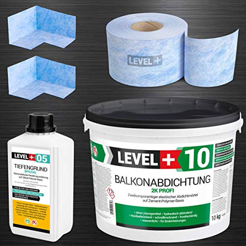 Dichtset 10Kg Balkonabdichtung 2K Badabdichtung, Dusche, Treppe, LEVEL+ SET27 von LEVEL PLUS