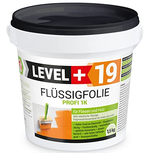 Flüssigfolie Profi 1,5 kg für Fliesen und Holz, Balkon, Terrasse, Keller, Bad, Dusche, Abdichtung, RM19 von LEVEL PLUS