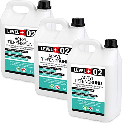 LEVEL PLUS 02 Tiefengrund 15 L Acrylbasis Tiefgrund Grundierung Innen Aussen Verfärbungsfrei Verarbeitungsfertig Tiefeindringend Haftvermittler von LEVEL PLUS