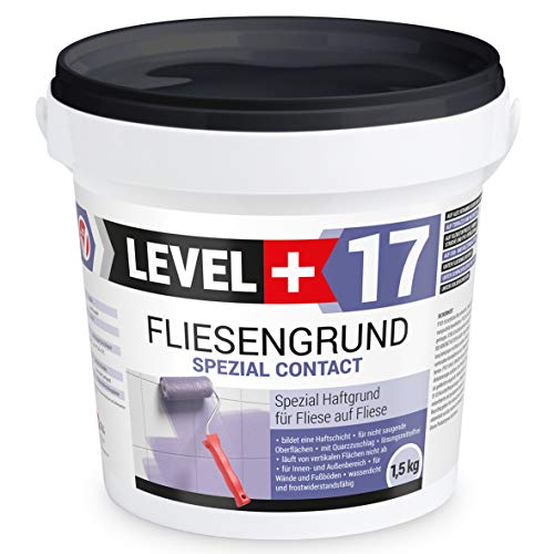 Level Plus 17 Fliesengrund 1,5 kg Fliese auf Fliese Spezial Haftgrund Fliesengrundierung Quarzgrund Contact Blau für Innen Außen, Haftvermittler Frostbeständig und wasserabweisend von LEVEL PLUS