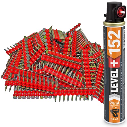 Set: 1000 St. Betonnägel 25mm/ Ø2,6mm für Gasnagler + 1 St. Ganzjahresgas Gaspatrone 152mm/ Ø32mm, Gaskartusche, Fuel Cell, HB42_RM152 von LEVEL PLUS