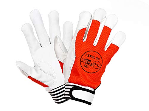 LEVEL-SC 12 Paar Leder Montagehandschuhe Klettverschluss Arbeitshandschuhe Orange 9,10(T-PLUS-12)(10) von LEVEL-SC