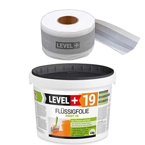Dichtset Flüssigfolie 4Kg Auf Holz Fliesen OSB, 5m Dichtband, Abdichtungsset Innen Außen Dusche Bad Küche SET511 von LEVEL PLUS