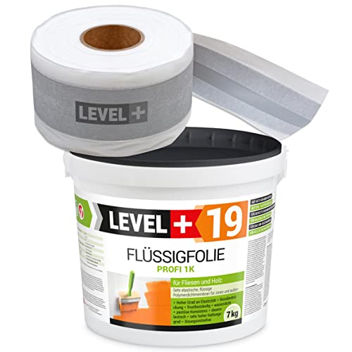 Dichtset Flüssigfolie 7Kg Auf Holz Fliesen OSB, 5m Dichtband, Abdichtungsset Innen Außen Dusche Bad Küche SET546 von LEVEL PLUS