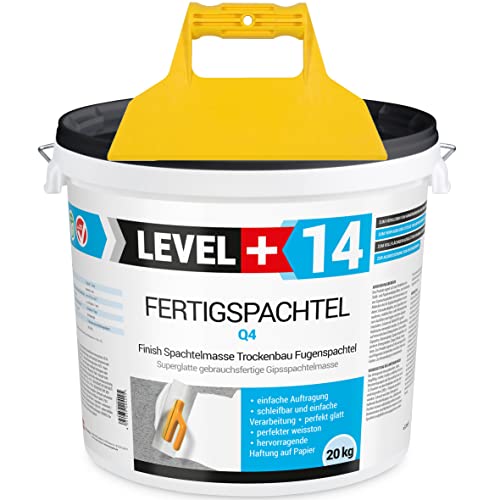 Fertigspachtel Spachtelmasse 20 kg Glättspachtel Fugenspachtel Reinweiss Weiß + Kunststoffspachtel ohne Zahnung Set RM14 von LEVEL+