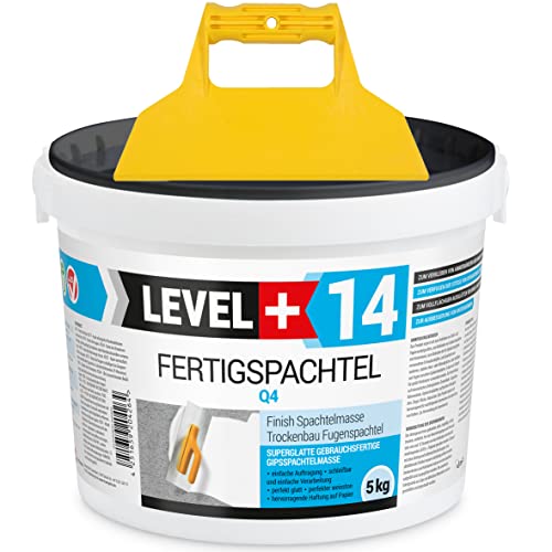 Fertigspachtel Spachtelmasse 5 kg Glättspachtel Fugenspachtel Reinweiss Weiß + Kunststoffspachtel ohne Zahnung Set RM14 von LEVEL+