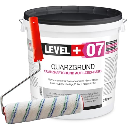 Level+ 07 Quarzgrund 25 kg Putzgrund Haftbrücke Grundierung für Beton Putz Primer weiß + Farbroller 25cm mit Bügel Set von LEVEL PLUS
