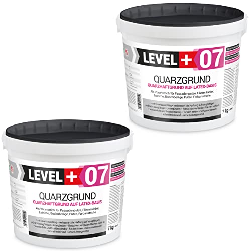 LEVEL PLUS 07 Quarzgrund 14 kg, Putzgrund Haftgrund weiß, Grundierung mit Quarzsand für Beton Putz, Primer Innen Außen, Schnell trocknend und Frostbeständig von LEVEL PLUS