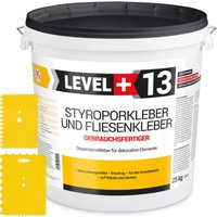 LEVEL+ SET Styroporkleber Dispersionkleber Dekor Deckenplatten L+13 - 25KG + 2St. Zahnspachtel 18x13cm + 13x9cm von LEVEL +