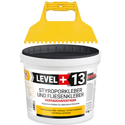 Styroporkleber 10kg + Kunstoffzahnspachtel, Korkkleber Renoviervlies Dispersionkleber Flisenkleber Montagekleber SET RM13 KW von LEVEL+