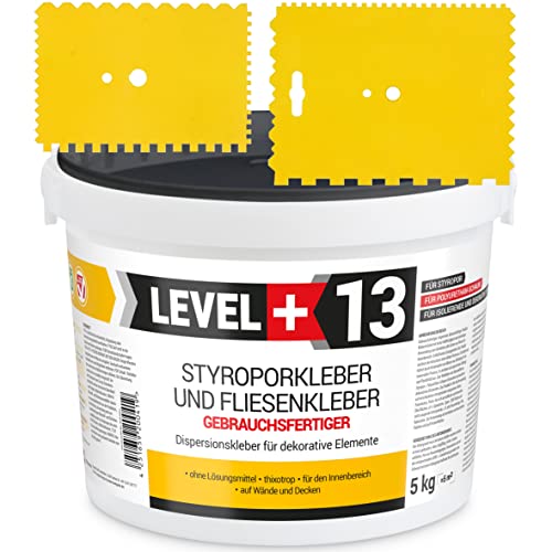 Styroporkleber 5kg + 2St. Zahnspachtel Kunstoff, Korkkleber Renoviervlies Dispersionkleber Flisenkleber Montagekleber SET RM13 von LEVEL+