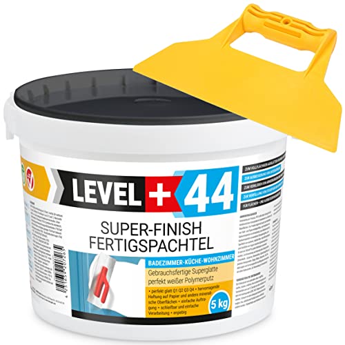 Super Finish Fertigspachtel Q1-Q4 5kg Spachtelmasse Perfekt Glatt Weiß Innenbereich + Kunststoffspachtel ohne Zahnung Set RM44 von LEVEL+