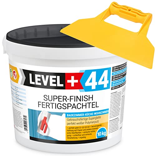 Super Finish Fertigspachtel Q1-Q4 Spachtelmasse 10kg Perfekt Glatt Weiß Innenbereich + Kunststoffspachtel ohne Zahnung Set RM44 von LEVEL PLUS