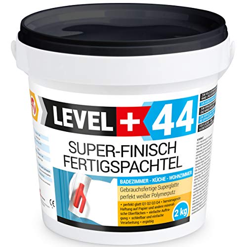 Super Finish Spachtel 2kg Fertigspachtel Q4 Perfekt Glätt Flächen Füll für Küche Bad Wohnzimmer RM44 von LEVEL+