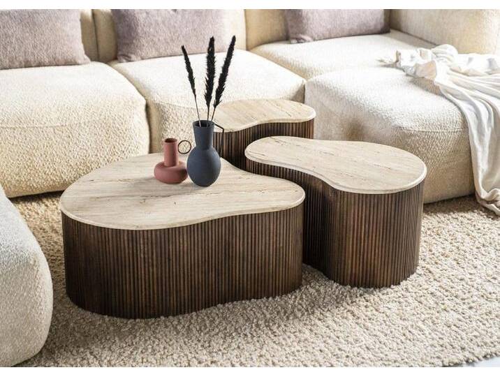 LEVEN Lifestyle Couchtisch LARIE organisch Tischplatte aus Travertin Naturstein (1-St), KEIN Set - es sind verschiedene Größen auswählbar, klein von LEVEN LIFESTYLE