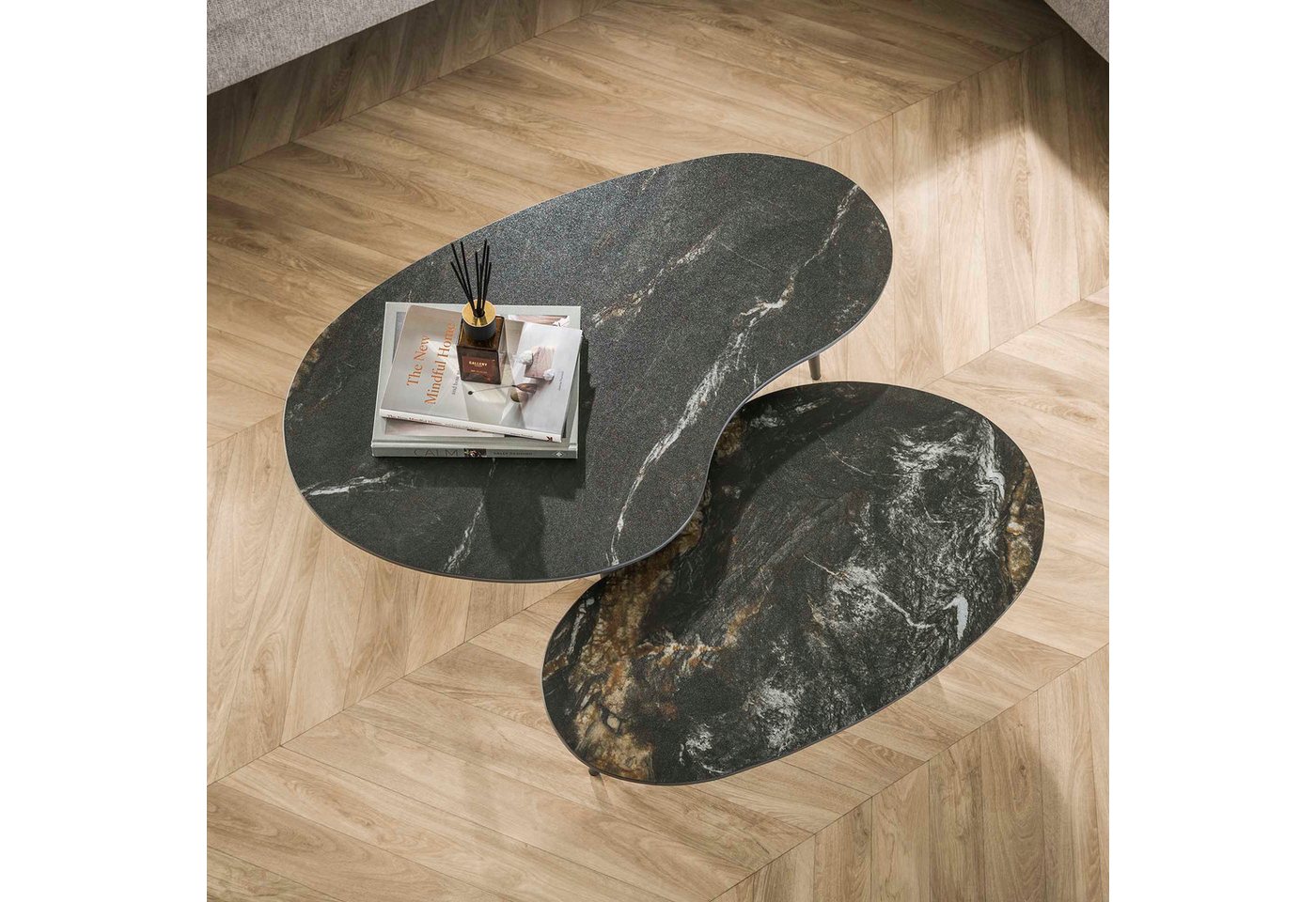 LEVEN Lifestyle Couchtisch 2´er Set FLORENCE organische Form Keramik Fossil Marmor Look (2 ´er Set), Tischplatte aus hochwertiger Keramik von LEVEN Lifestyle