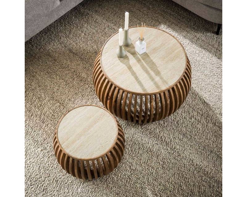 LEVEN Lifestyle Couchtisch 2´er Set RAFFAELO rund aus Keramik Travertin natur (2-St., 2´er Set), Tischplatte aus hochwertiger Keramik von LEVEN Lifestyle