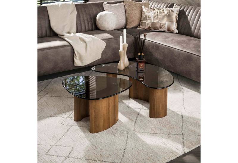 LEVEN Lifestyle Couchtisch 2 tlg. Wohnzimmertisch LUNA organische Form mit Glasplatte (2´er Set), Tischplatte aus gehärtetem, braunem Rauchglas von LEVEN Lifestyle