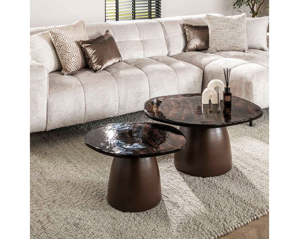 LEVEN Lifestyle Couchtisch 2er Set VENEZIA Metall Glas Gold antik Finish (2´er Set), Tischplatte aus traditionell gezogenen hochwertigem Glas von LEVEN Lifestyle