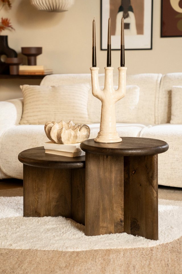 LEVEN Lifestyle Couchtisch Beistelltisch SAVANNE rund braun aus massiv Holz (1 Tisch) von LEVEN Lifestyle