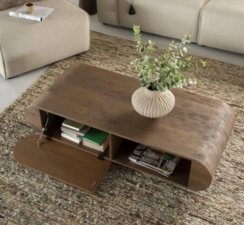 LEVEN Lifestyle Couchtisch LUISI aus Mango Holz braun 130 cm, mit Stauraum - 2 offene Fächer und 2 Fächer mit Klapptüren von LEVEN Lifestyle
