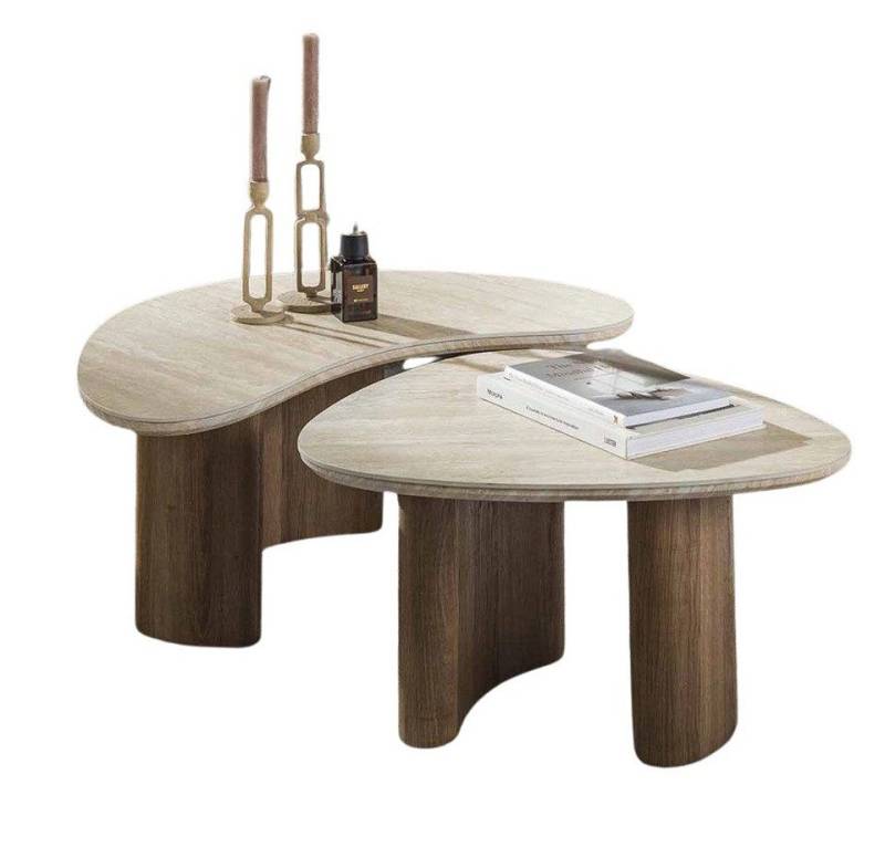 LEVEN Lifestyle Couchtisch MARMORINO 2´er Set organische Form Tischplatte in Travertin Optik, Tischplatte aus hochwertiger Keramik in edler Travertin-Optik von LEVEN Lifestyle