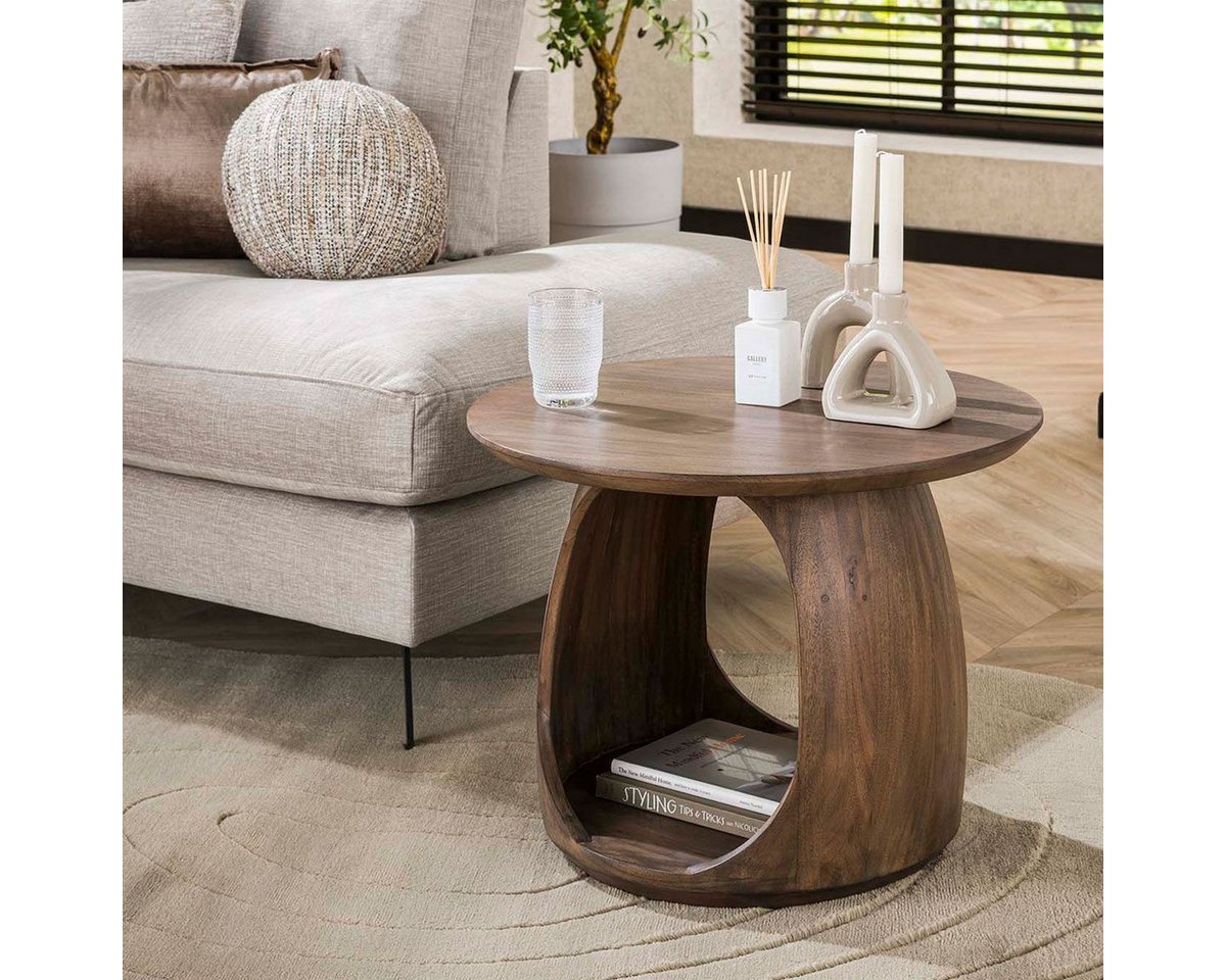LEVEN Lifestyle Couchtisch Naturos Beistelltisch aus hochwertigem Holz Ø 45 / 60 cm in Braun (1 Tisch - kein SET), runde organische Form von LEVEN Lifestyle