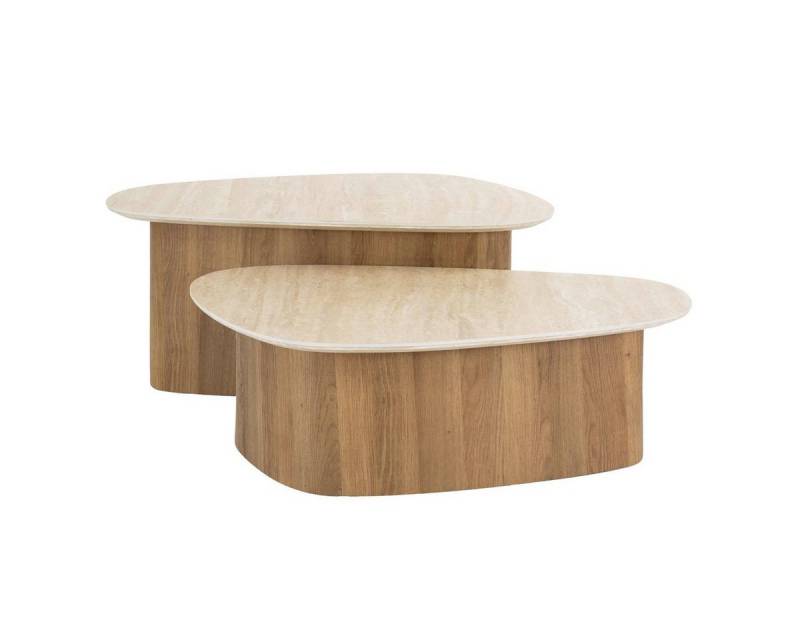 LEVEN Lifestyle Couchtisch VENEZIANO 2´er Set organische Form Tischplatte in Travertin Optik (2´er Set), Tischplatte aus hochwertiger Keramik von LEVEN Lifestyle