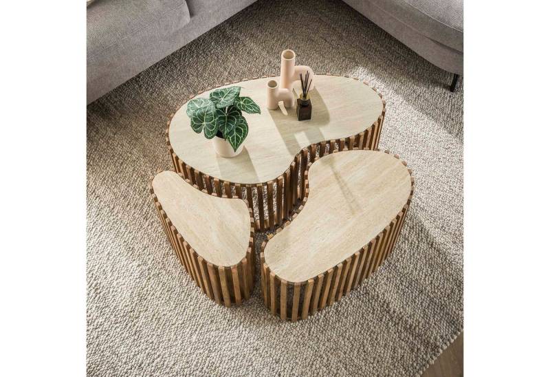 LEVEN Lifestyle Couchtisch organische Form 3´er Set RAFFAELO Keramik Travertin (3´er Set), Tischplatte aus hochwertiger Keramik von LEVEN Lifestyle