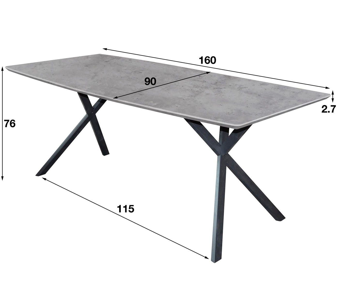 LEVEN Lifestyle Esstisch GILBAUT Esszimmertisch Eiche MDF antik-wash oder Beton-Optik, Breite 160 cm - Tiefe 90 cm von LEVEN Lifestyle