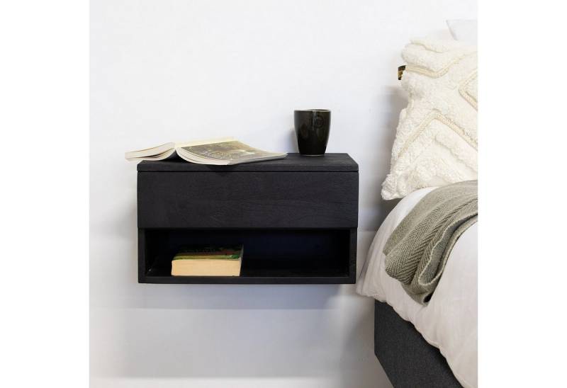 LEVEN Lifestyle Nachtschrank LESSA mit 1 Schublade und Ablagefach hängend schwebend Farbe wählbar: schwarz oder natur von LEVEN Lifestyle
