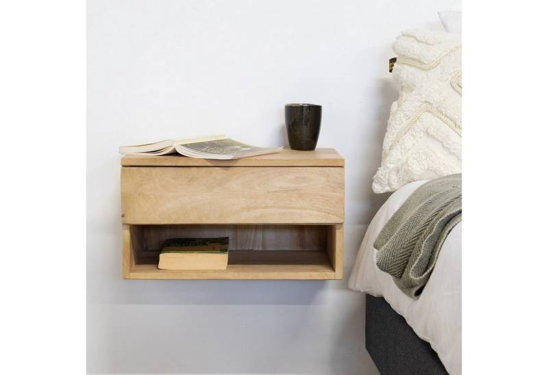 LEVEN Lifestyle Nachtschrank LESSA mit 1 Schublade und Ablagefach hängend schwebend Farbe wählbar: schwarz oder natur von LEVEN Lifestyle