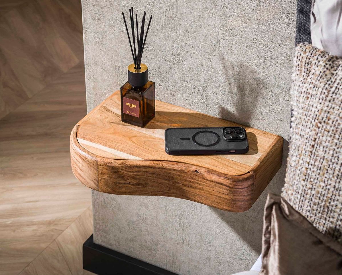 LEVEN Lifestyle Nachttisch 2´er Set CURVO hängend organische Form aus Akazien Holz (2er Set), schwebend - an der Wand zu befestigen von LEVEN Lifestyle