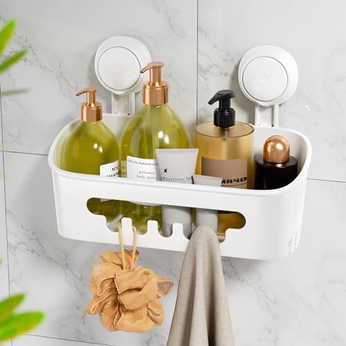LEVERLOC Saugnapf Badregal Ohne Bohren Duschablage Saugnapf Kein Bohren Erforderlich Duschablage für Shampoo Conditioner Halter Duschkorb Kunststoff für Badezimmer Küche Organizer von LEVERLOC