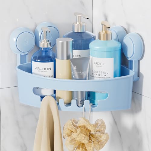 LEVERLOC Ecke Duschablage Saugnapf ohne Bohren Duschorganizer Duschregal Saugnäpfe Duschgel Halterung Abnehmbar Belastbarkeit 10 KG Wasserdicht Badregal mit Saugnapf für Shampoo und Duschgel - Blau von LEVERLOC