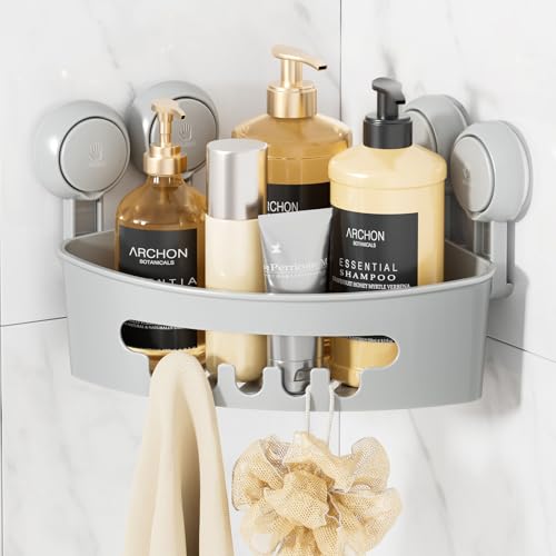 LEVERLOC Ecke Duschablage Saugnapf ohne Bohren Duschorganizer Duschregal Saugnäpfe Duschgel Halterung Abnehmbar Belastbarkeit 10 KG Wasserdicht Badregal mit Saugnapf für Shampoo und Duschgel - Grau von LEVERLOC